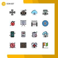 Flat Color Filled Line Pack of 16 Universal Symbols of shopping lock document present diamond Editable Creative Vector Design Elements