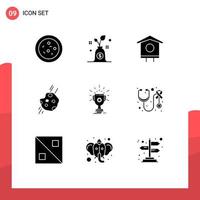 Set of 9 Vector Solid Glyphs on Grid for win trophy spring award space Editable Vector Design Elements