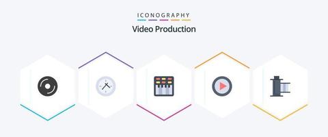 producción de video 25 paquete de iconos planos que incluye cine. tocar. cine. música. control vector