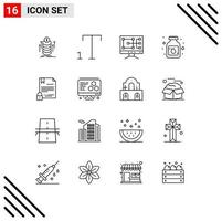 16 Universal Outlines Set for Web and Mobile Applications internet digital repair contract medicine Editable Vector Design Elements