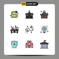 Set of 9 Modern UI Icons Symbols Signs for front counter monastery clerk student Editable Vector Design Elements