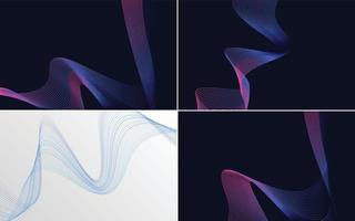 Set of 4 geometric wave pattern background Abstract waving line vector