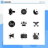 Set of 9 Commercial Solid Glyphs pack for squard user cloud team label Editable Vector Design Elements