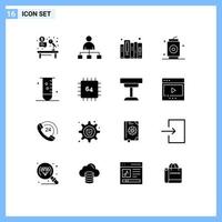 Set of 16 Modern UI Icons Symbols Signs for biology drinks share can files Editable Vector Design Elements