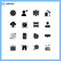 Pack of 16 Modern Solid Glyphs Signs and Symbols for Web Print Media such as scientific research science lab profile chemistry online shopping Editable Vector Design Elements