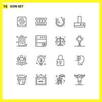 Group of 16 Outlines Signs and Symbols for database travel fortune bag fan Editable Vector Design Elements