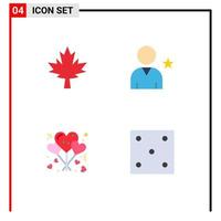 Group of 4 Flat Icons Signs and Symbols for canada love favorite user dice Editable Vector Design Elements