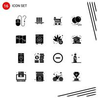 Modern Set of 16 Solid Glyphs Pictograph of birthday cart database shopping trolly Editable Vector Design Elements