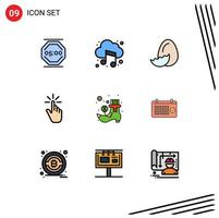 Set of 9 Vector Filledline Flat Colors on Grid for hand gesture sound finger spring Editable Vector Design Elements