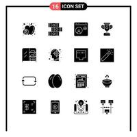 Pack of 16 Modern Solid Glyphs Signs and Symbols for Web Print Media such as wardrobe furniture contact training education Editable Vector Design Elements