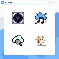 Pack of 4 creative Filledline Flat Colors of bathroom search toilet music user Editable Vector Design Elements