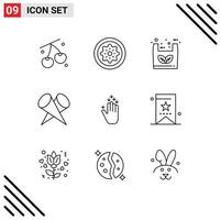 User Interface Pack of 9 Basic Outlines of gesture popular slice lights shopping Editable Vector Design Elements