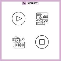 4 User Interface Line Pack of modern Signs and Symbols of circle time launch budget estimate stop Editable Vector Design Elements