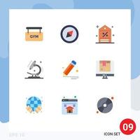 Pack of 9 Modern Flat Colors Signs and Symbols for Web Print Media such as computer pencil tag design science Editable Vector Design Elements