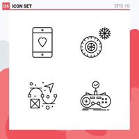 4 iconos creativos signos y símbolos modernos de la creatividad del teléfono móvil control de rueda de amor elementos de diseño vectorial editables vector