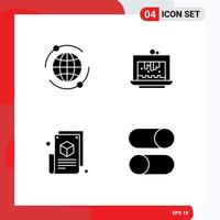Pack of 4 Modern Solid Glyphs Signs and Symbols for Web Print Media such as world blogger baking cake web blogging Editable Vector Design Elements