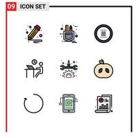 Set of 9 Modern UI Icons Symbols Signs for gear person circle office desk Editable Vector Design Elements