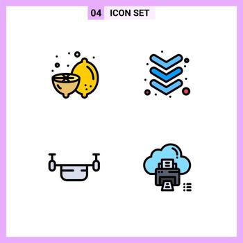 Pictogram Set of 4 Simple Filledline Flat Colors of lemon outline fruit keyboard vehicles Editable Vector Design Elements