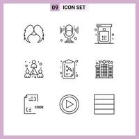 Pack of 9 Modern Outlines Signs and Symbols for Web Print Media such as education staff bath headcount toilet Editable Vector Design Elements