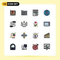 Mobile Interface Flat Color Filled Line Set of 16 Pictograms of blockchain report files paper file Editable Creative Vector Design Elements
