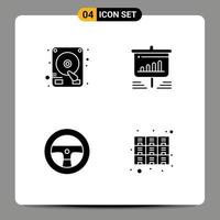 Group of 4 Solid Glyphs Signs and Symbols for disk vehicles presentation analytics cabinet Editable Vector Design Elements