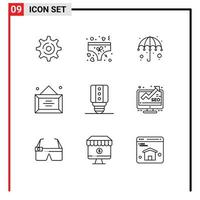 Group of 9 Modern Outlines Set for light lamp gras office desk Editable Vector Design Elements