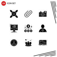 User Interface Pack of 9 Basic Solid Glyphs of business software photography monitor computer Editable Vector Design Elements