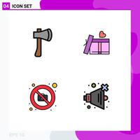 Group of 4 Filledline Flat Colors Signs and Symbols for ax camera axe tool giftbox no Editable Vector Design Elements