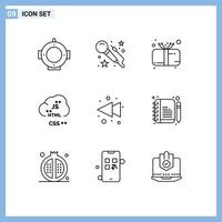 User Interface Pack of 9 Basic Outlines of left development child develop code Editable Vector Design Elements