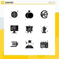 Pictogram Set of 9 Simple Solid Glyphs of presentation analysis crypto voice loudspeaker Editable Vector Design Elements