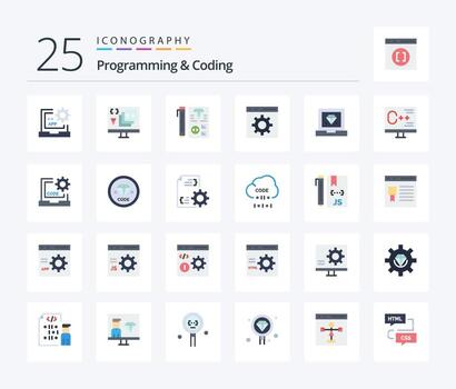 paquete de iconos de 25 colores planos de programación y codificación que incluye desarrollo. codificación. planificación. desarrollo vector