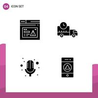 4 Universal Solid Glyphs Set for Web and Mobile Applications internet mic website logistics record Editable Vector Design Elements