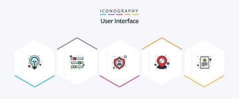 interfaz de usuario paquete de iconos de 25 líneas completas que incluye factura. alfiler. control deslizante mapa. proteger vector