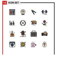 Mobile Interface Flat Color Filled Line Set of 16 Pictograms of sport dumbbell spring work crimping Editable Creative Vector Design Elements