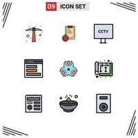 Stock Vector Icon Pack of 9 Line Signs and Symbols for hazard interface camera contact video Editable Vector Design Elements