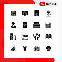 Set of 16 Modern UI Icons Symbols Signs for glasses heart devices love technology Editable Vector Design Elements