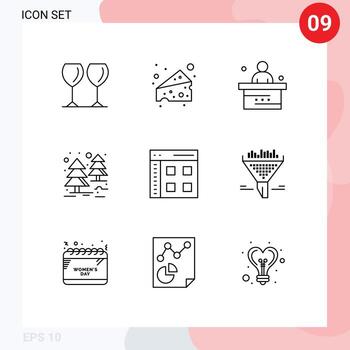 9 Universal Outline Signs Symbols of interface app desk tree forest Editable Vector Design Elements
