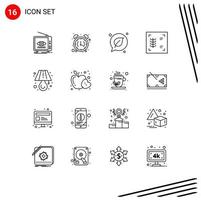 16 Universal Outlines Set for Web and Mobile Applications lamp ribs morning chest leaf Editable Vector Design Elements