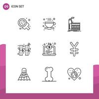 Pack of 9 creative Outlines of laptop chinese factory china production Editable Vector Design Elements