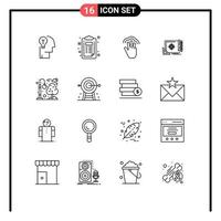 Set of 16 Commercial Outlines pack for marketing file document achievement interface Editable Vector Design Elements