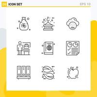 Set of 9 Modern UI Icons Symbols Signs for book businessman invironmental achieve abilities Editable Vector Design Elements
