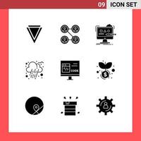 9 Universal Solid Glyphs Set for Web and Mobile Applications coding app computer rain autumn Editable Vector Design Elements