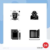 símbolos de iconos universales grupo de 4 glifos sólidos modernos de taza jotter café bloc de notas griego elementos de diseño vectorial editables vector