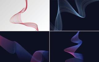 Set of 4 geometric wave pattern background Abstract waving line vector