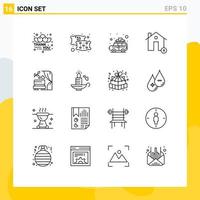 Pictogram Set of 16 Simple Outlines of love house car estate coin Editable Vector Design Elements