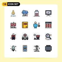 Mobile Interface Flat Color Filled Line Set of 16 Pictograms of imac monitor online backup computer low Editable Creative Vector Design Elements