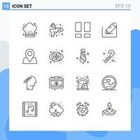 Mobile Interface Outline Set of 16 Pictograms of pointer school collage text pencil Editable Vector Design Elements