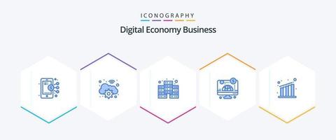 Digital Economy Business 25 Blue icon pack including chart. business. digital. money. online vector