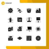 Mobile Interface Solid Glyph Set of 16 Pictograms of sport basketball design basket wedding Editable Vector Design Elements