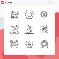 Pack of 9 creative Outlines of thermometer development report develop code Editable Vector Design Elements